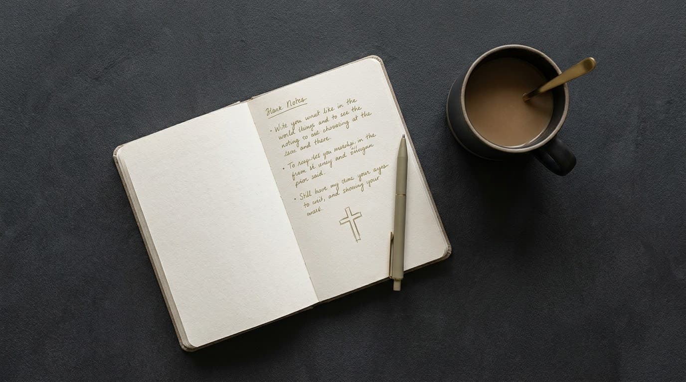 A journal and coffee arranged for quiet reflection.